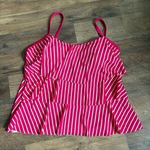 Kim Rogers Pink White Striped Ruffled Layered Tankini Swimsuit Top Women's XL